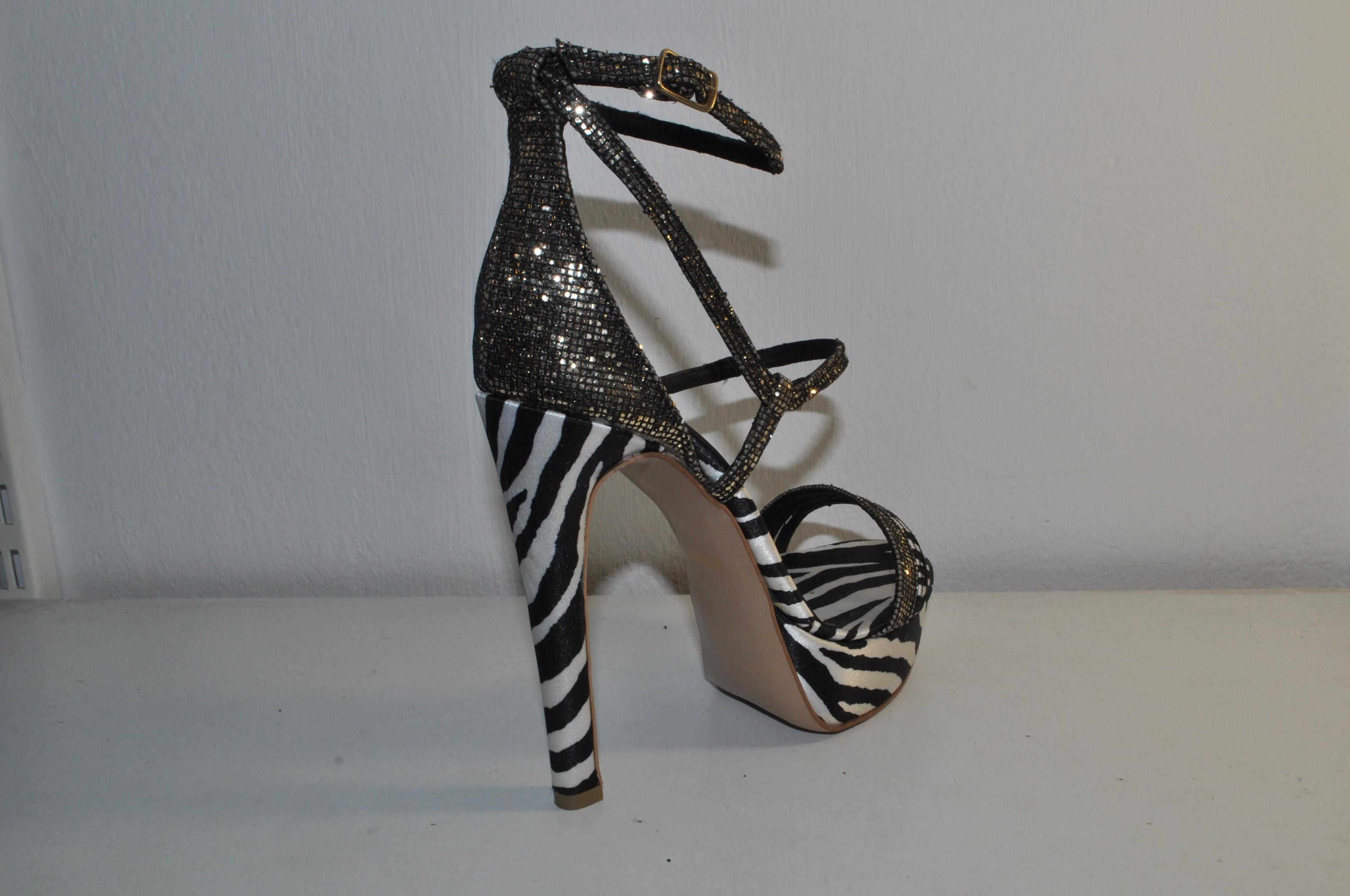 Zebra & Gold Evening Sandals: Chunky Luxury Heels for Women