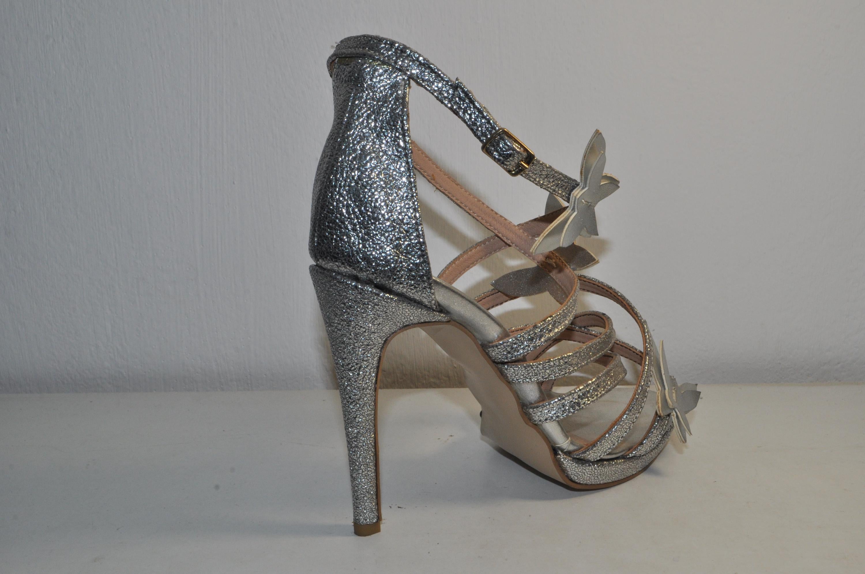 “Designer Women’s Silver Glitter High Heel Sandals – Handmade Glamour Evening Heels”