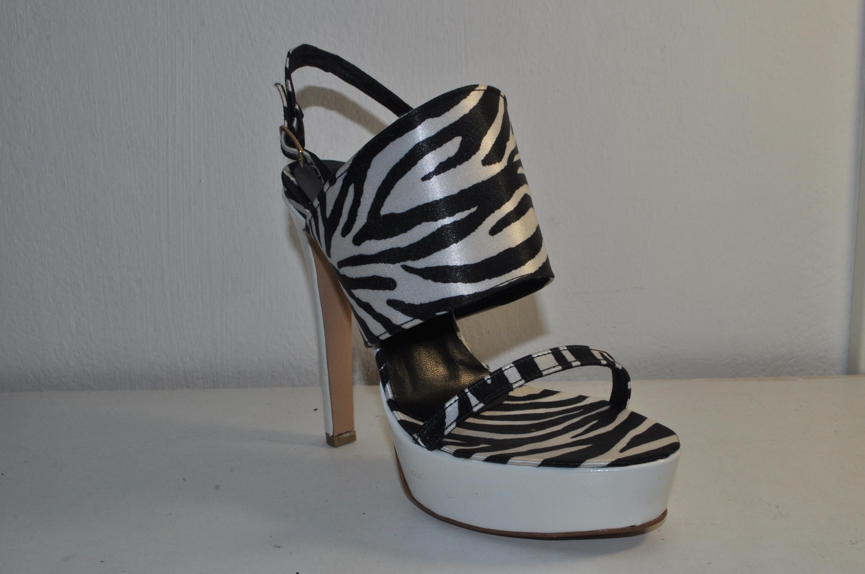 Chic Zebra Print Leather Heels: Women’s Evening Sandals